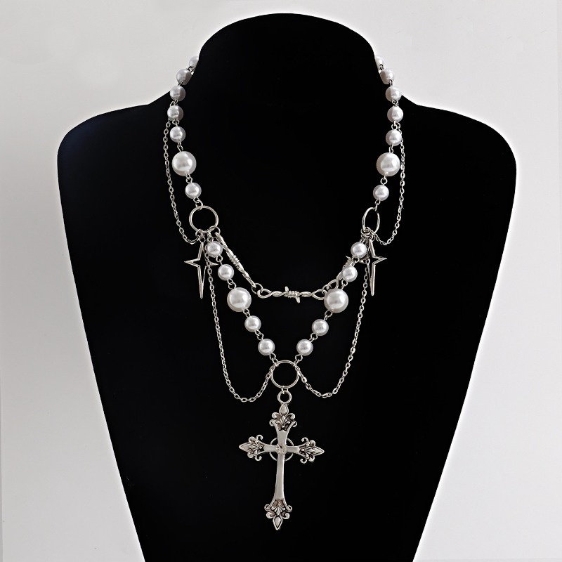 Pearl Choker Necklace Vintage - Punk Kreuze Anhänger Halskette Gothic Kreuze
