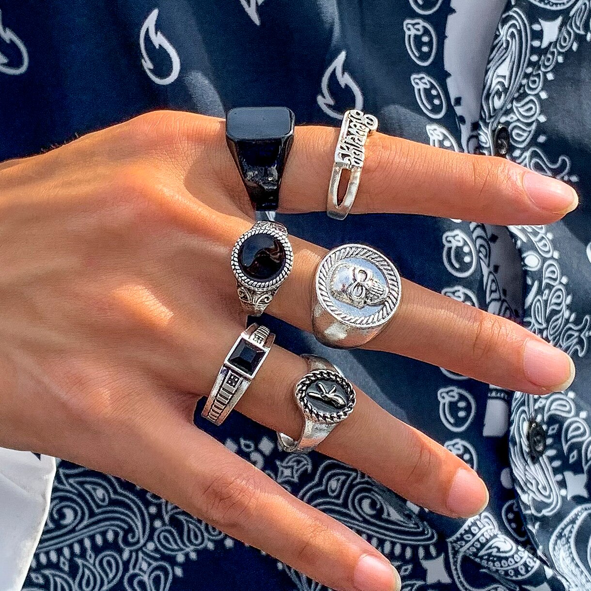 Vintage Punk Knuckle Rings Set - 6 Teile/satz Goth Vintage Skeleton Schädel