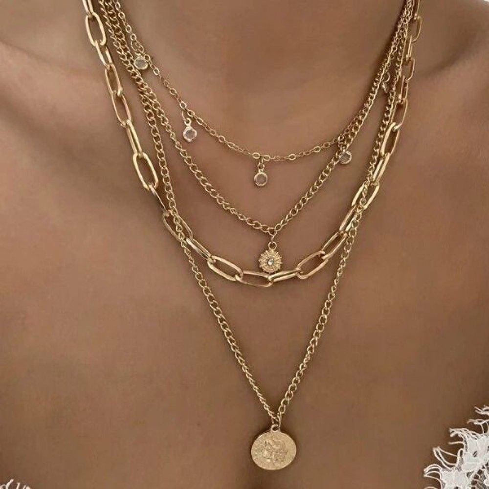 Layered Pendant Necklace Aesthetic - Bohemian-Stil Porträt-Anhänger Halskette, Modischer Mehrlagiger Ketten-Schmuck,