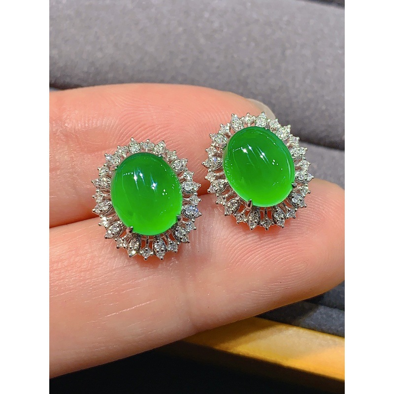 Earrings - Eisartige positive Yang-Grün-Jadeit-Ohrringe, natürlich und authentisch