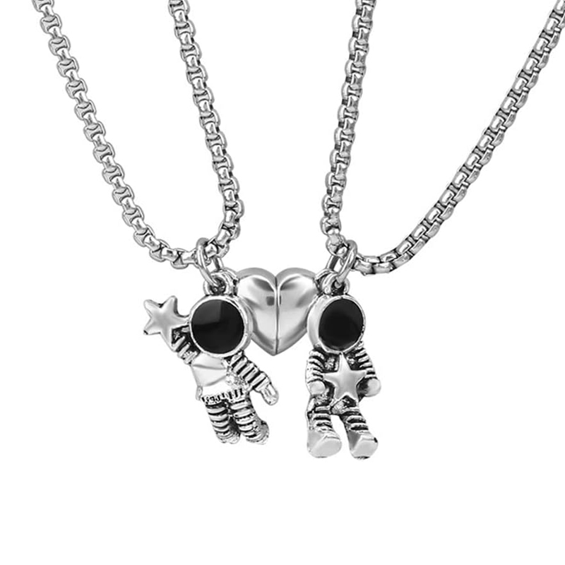 Magnetic Couple Matching Necklaces - 2-teilige Astronomie-Raumfahrer-Halskette mit passendem magnetischem Paar-BFF-Anhänger,