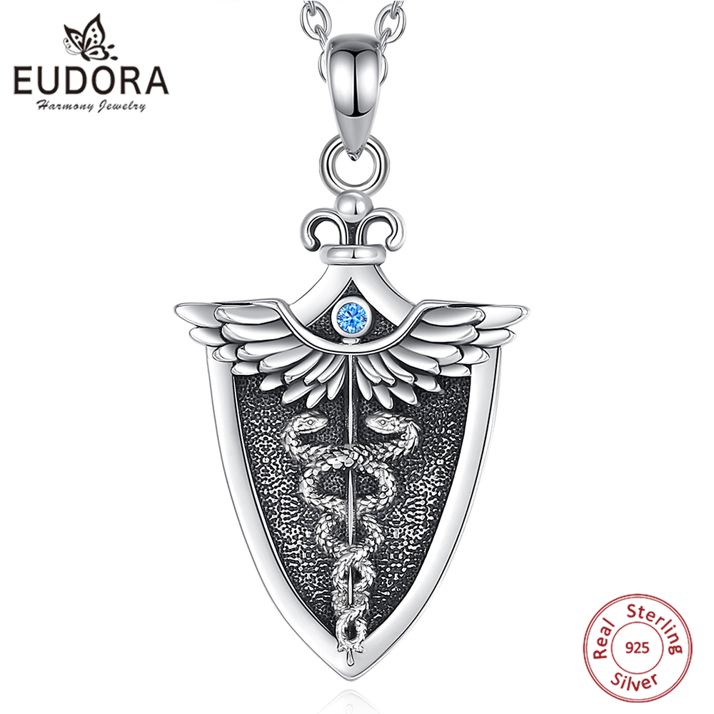925 Sterling Silver Chain Necklace Men - Eudora Original 925 Sterling Silber Caduceus