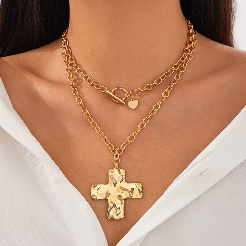 Cross Pendant Necklace Gold - Heiß begehrte, mehrlagige Kreuzkette in Goldoptik