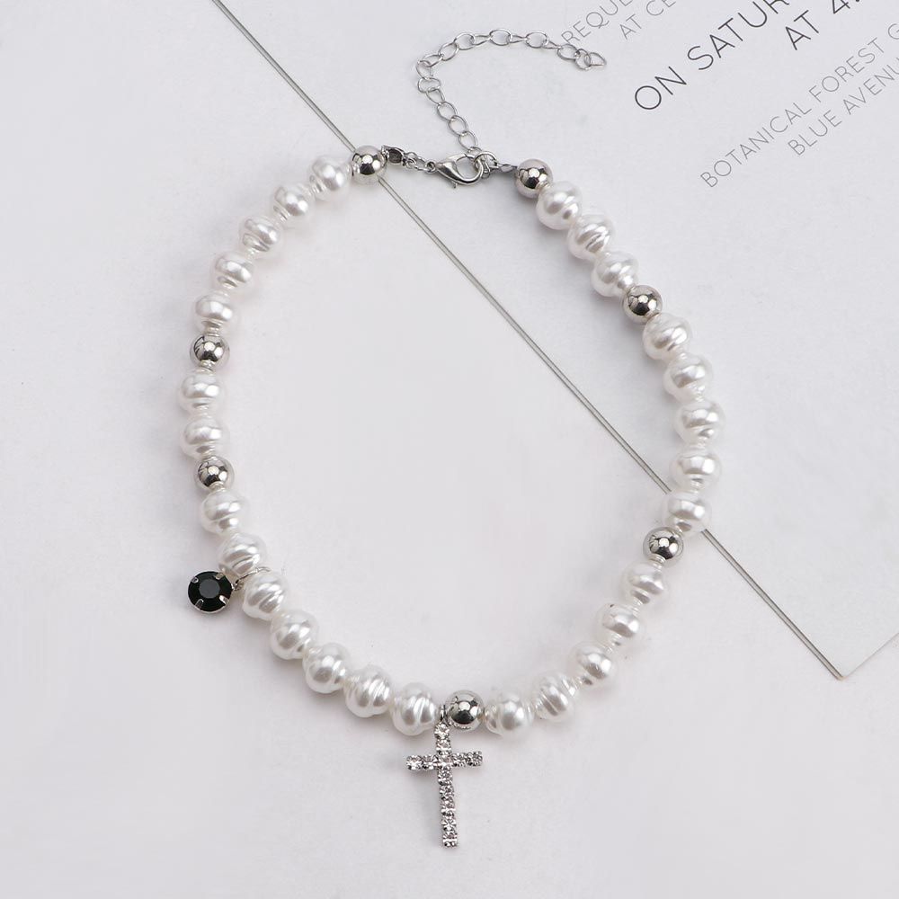 Pearl Choker Necklace Vintage - Vintage Anhänger Kristall Kreuz Mode Hals