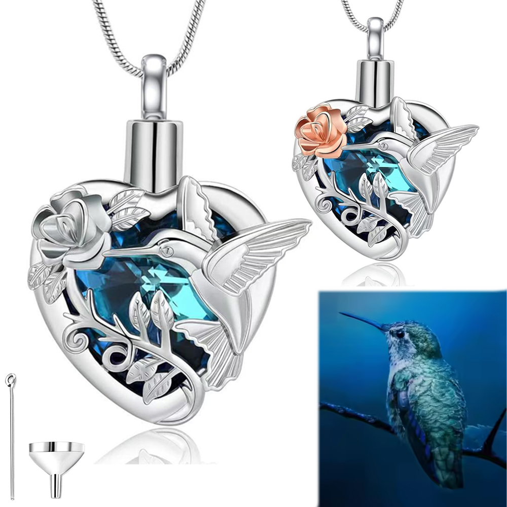 Heart Locket Necklace Photo - Kolibri Herz Urne Medaillon Halskette für