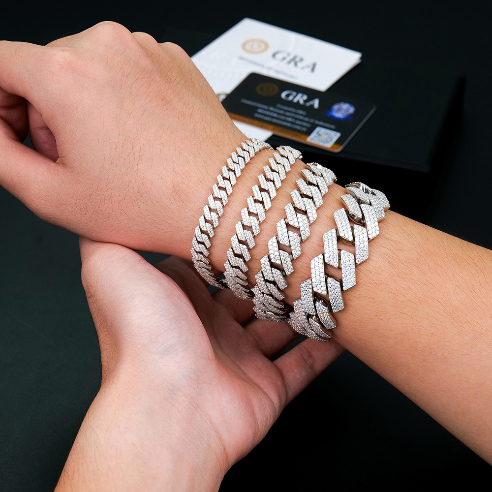 Cuban Link Chain 12Mm - GRA-zertifiziertes D-Farben-VVS1-Moissanit-Kubaner-Gliederarmband 8/10/12/14MM S925 Sterlingsilber 18K