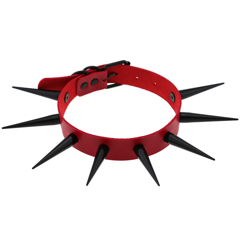 Goth Punk Spike Choker - Rot lange Spike Choker Punk Kragen