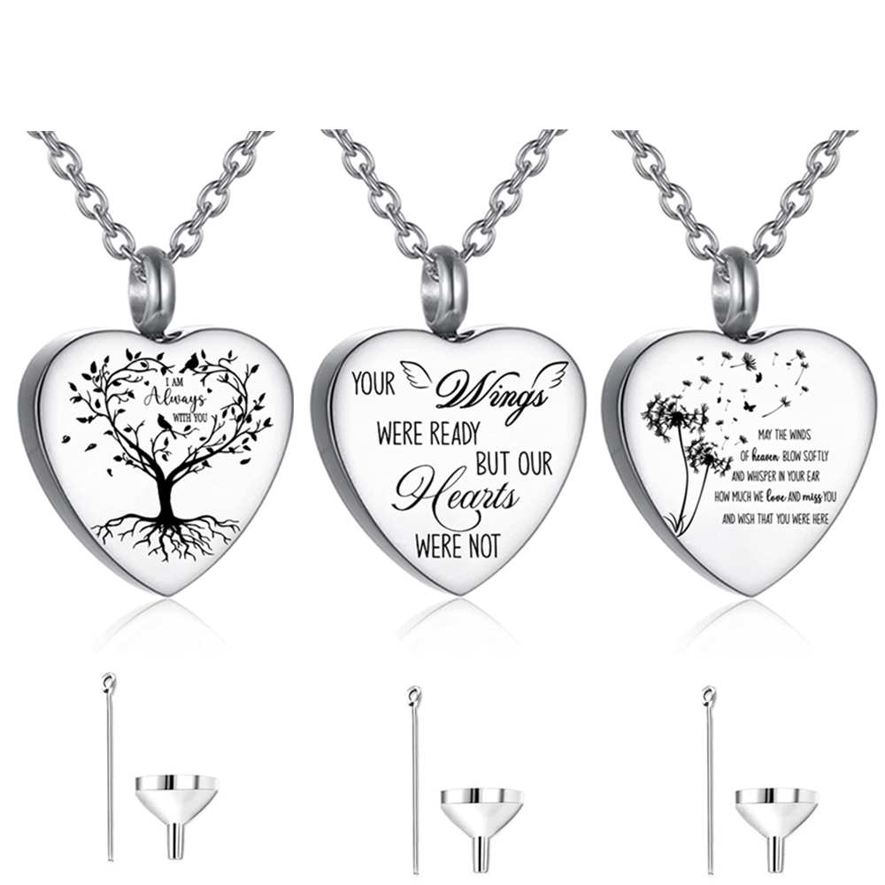 Heart Locket Necklace Photo - 3-teiliges Urnen-Halskette aus Edelstahl für Asche,