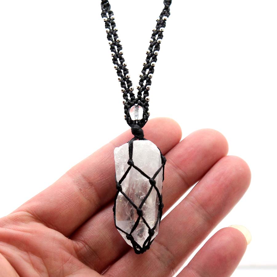 Crystal Pendant Necklace Natural Stone - Kristall Quarz Makramee Geflochtene Stein Anhänger