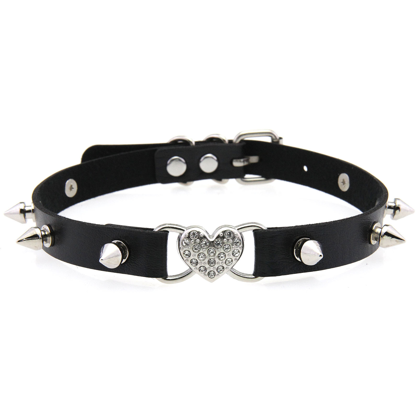 Goth Punk Spike Choker - Goth Herz Kragen Schwarz Halsband Halskette