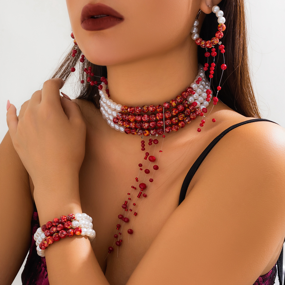 Pearl Choker Necklace Vintage - Mehr schicht ige Vintage rote Blut