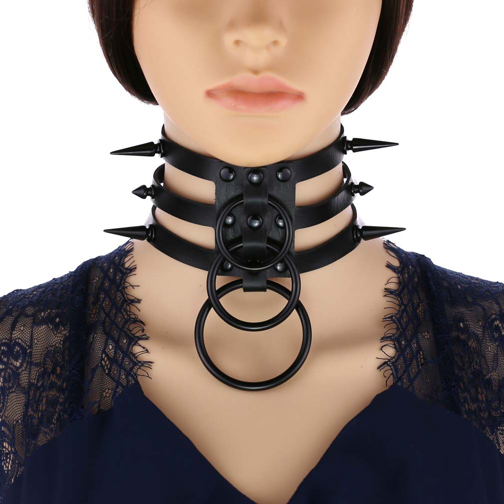 Goth Punk Spike Choker - Mode Frauen Männer Schwarz Niet Leder