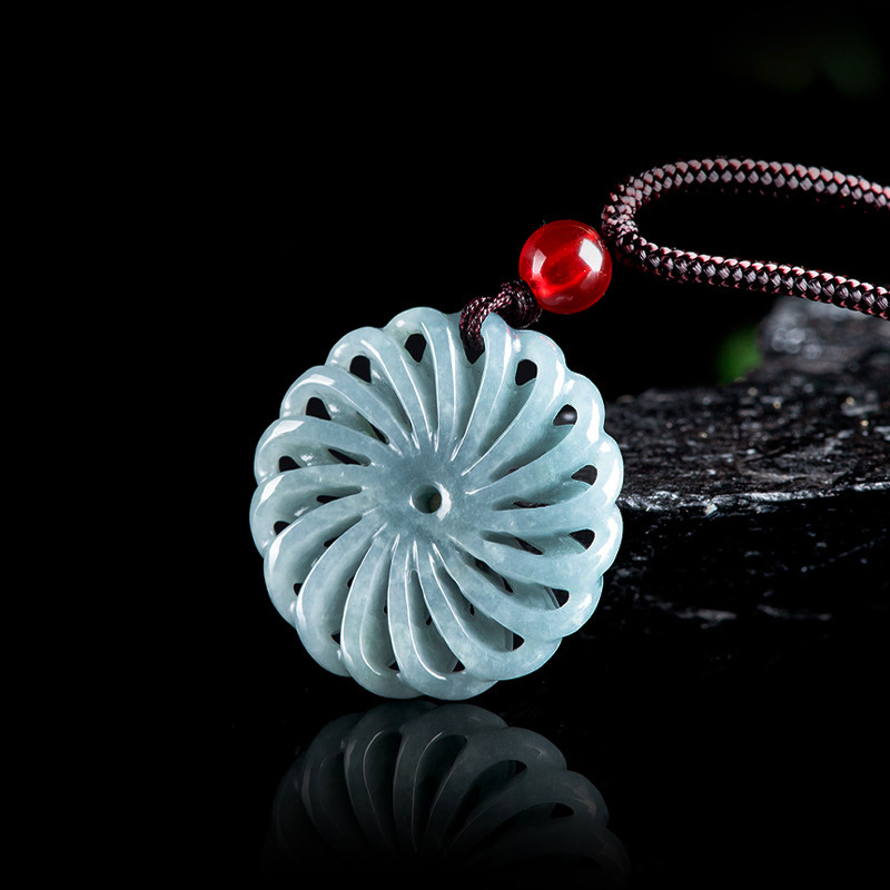Necklaces - Burmesische Jadeit-Blumenanhänger-Halskette, Stein-Modeaccessoires, Talismane, geschnitztes Amulett,