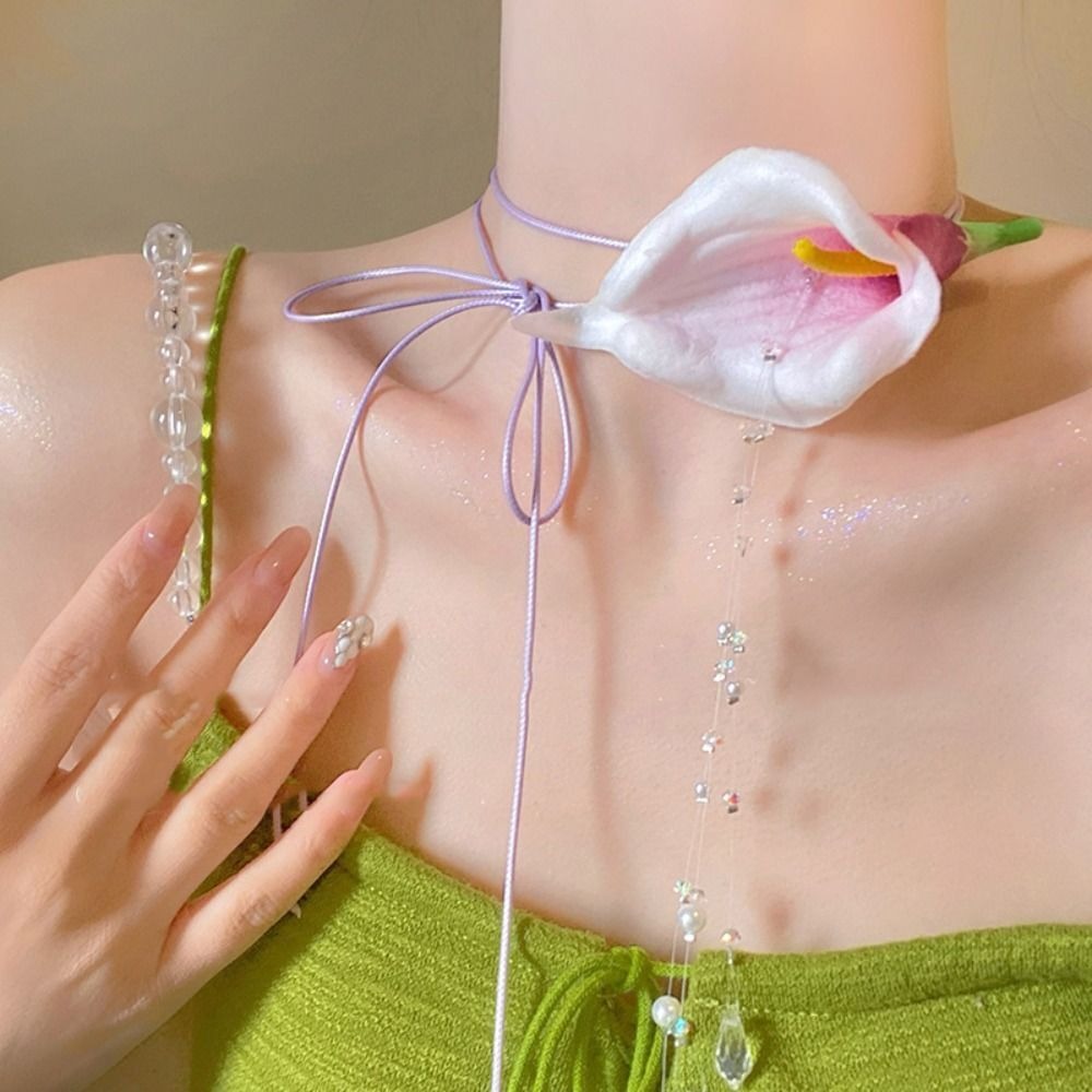 Pearl Choker Necklace Vintage - Mode Übertrieben Calla Lilie Perlen Anhänger