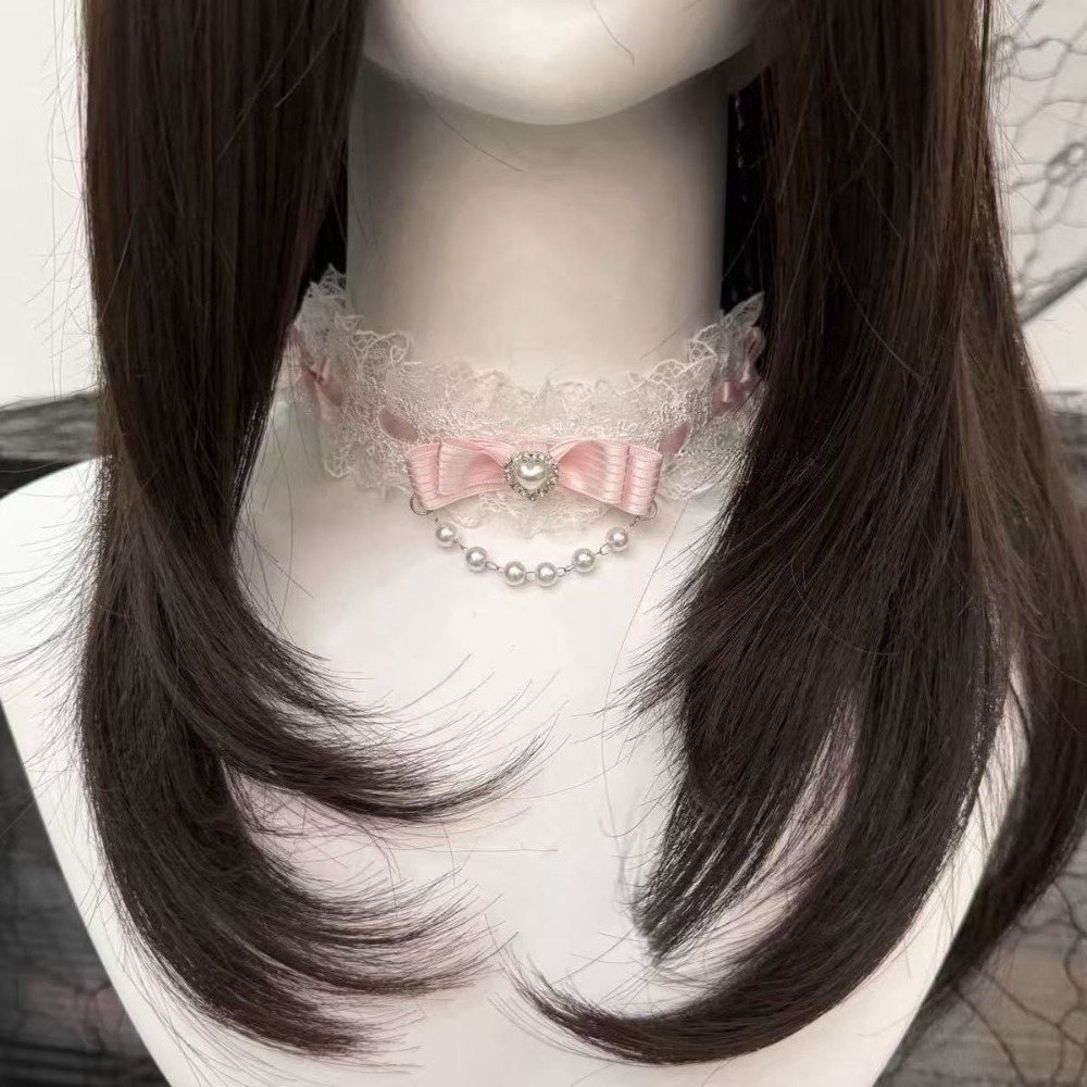 Pearl Choker Necklace Vintage - Modische Spitzen-Rüschen-Halskette für Damen, Lolita-Perlen-Choker für