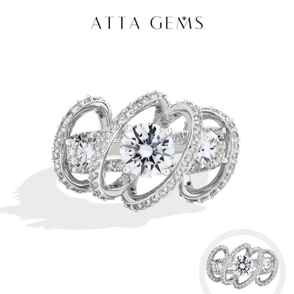 Moissanite Engagement Ring 1 Carat - ATTAGEMS Drei-Stein-Cluster-Moissanit-Ring für Damen, 1 CT