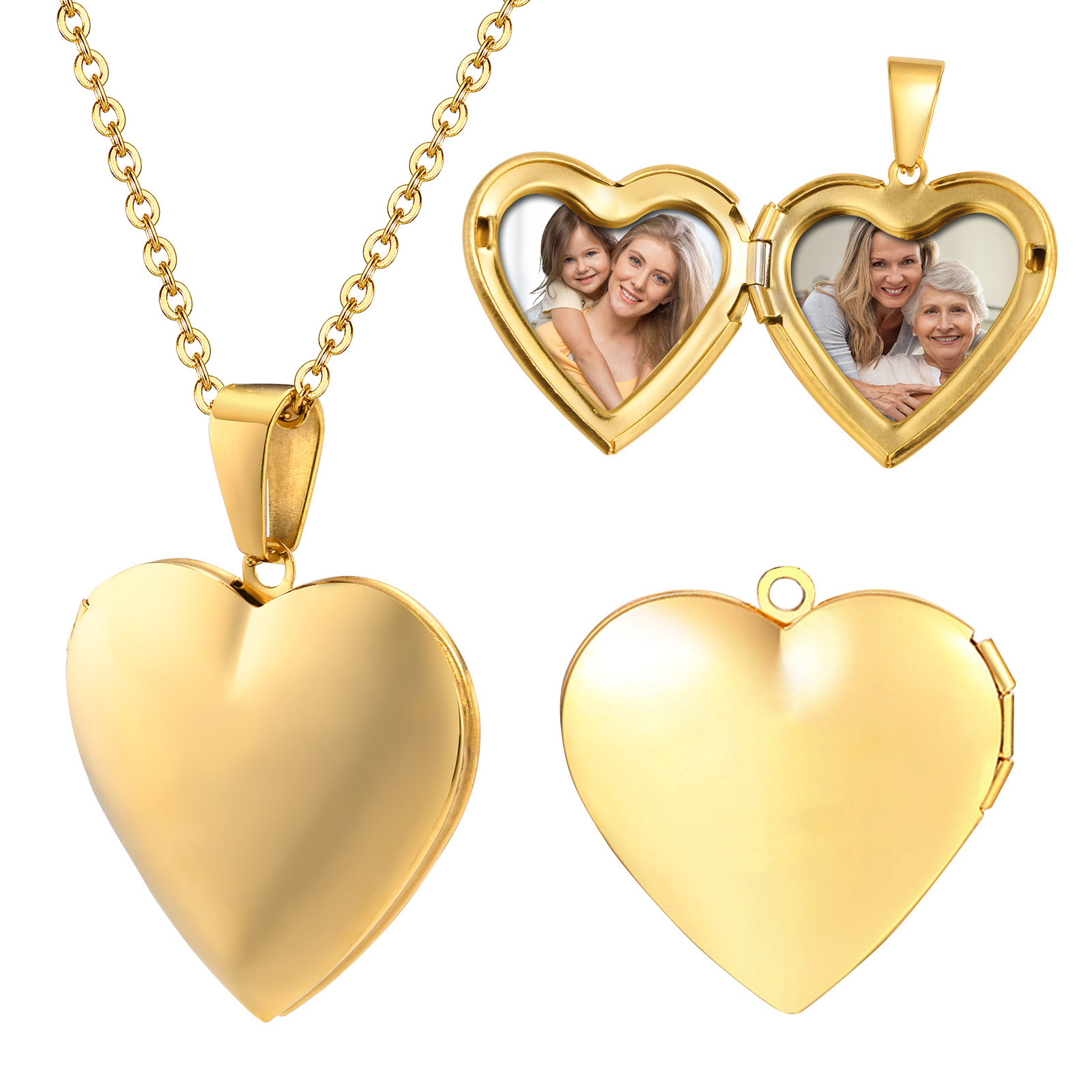 Heart Locket Necklace Photo - Edelstahl Schmuck Herz Medaillon Bilder Speicher