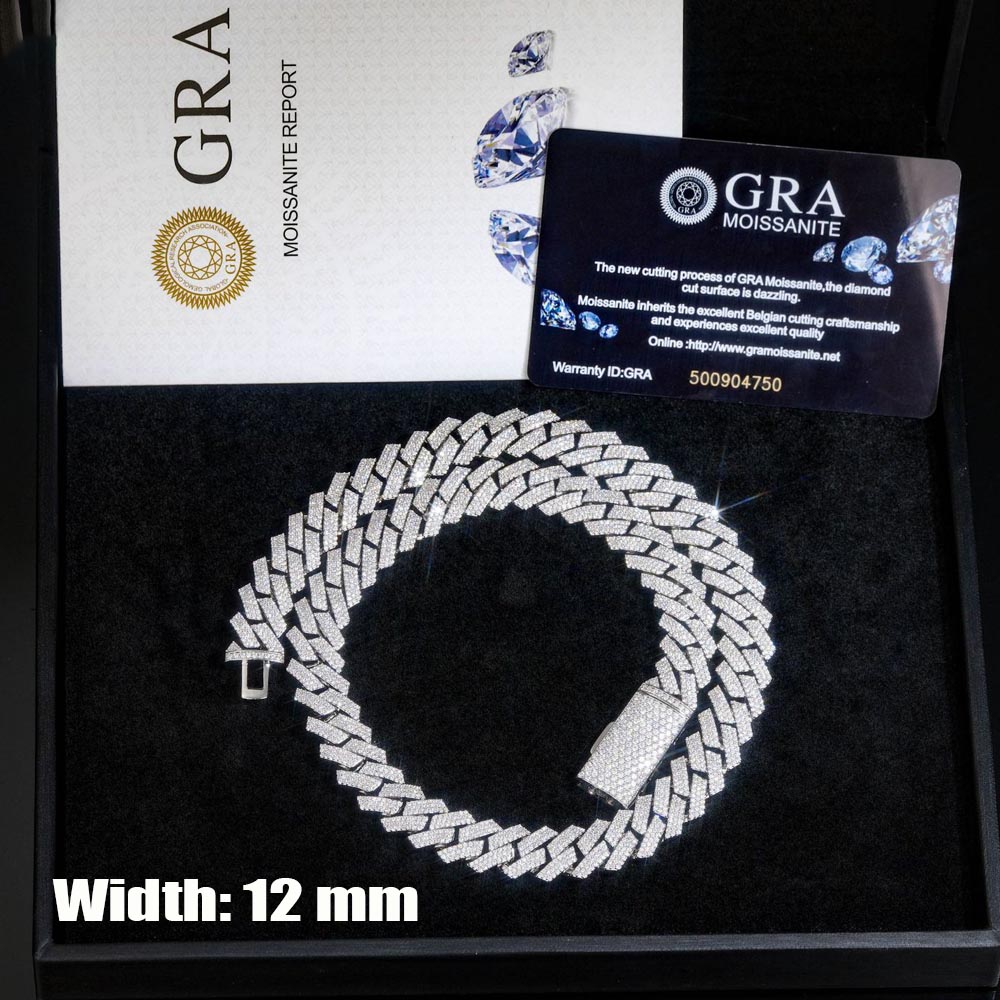 Cuban Link Chain 12Mm - 12mm 3-reihige Moissanit Iced Out Cuban