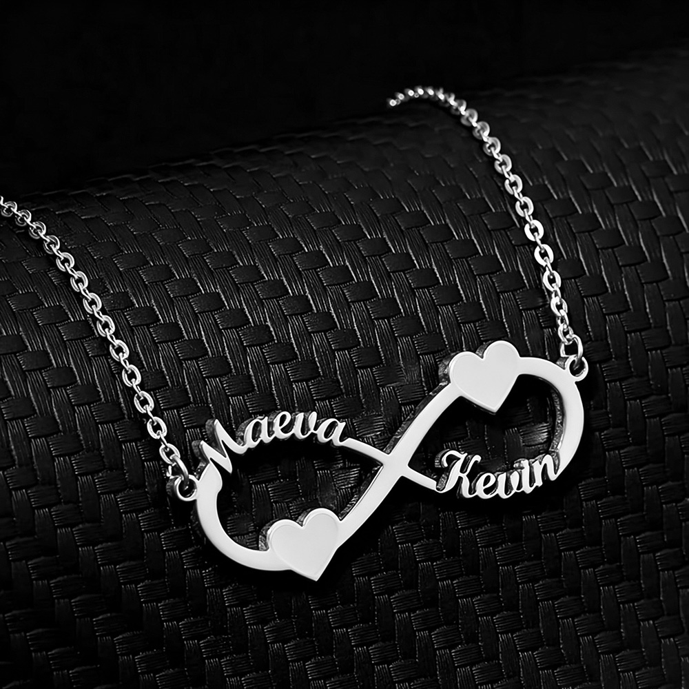Custom Name Necklace Stainless Steel - Personalisierte Namenskette mit Infinity-Herz-Anhänger aus Edelstahl,