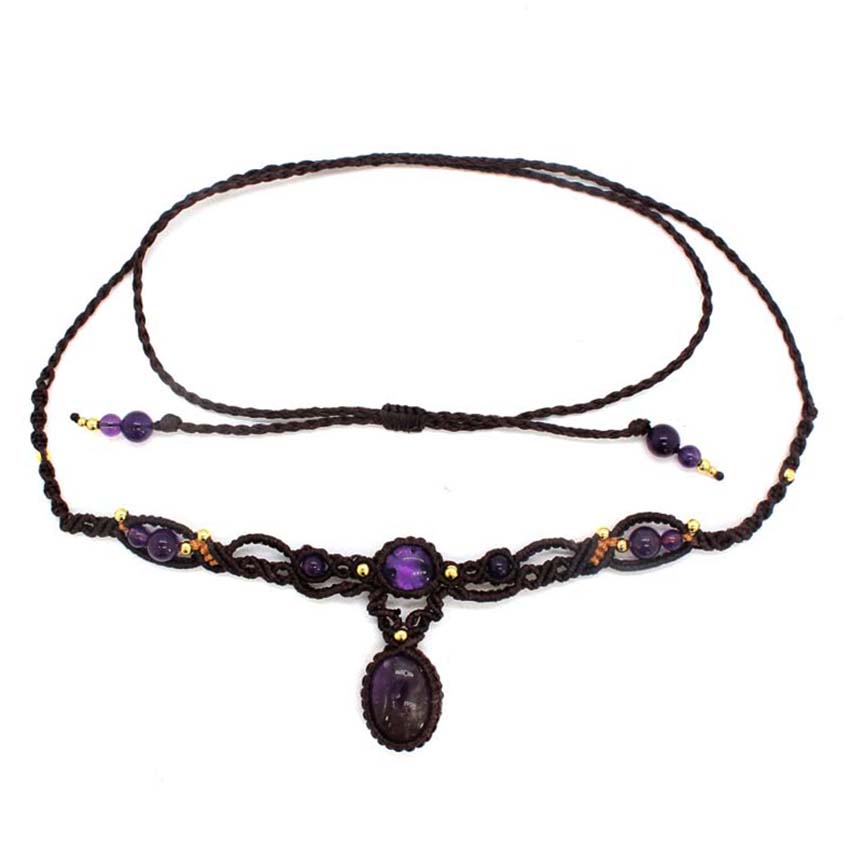 Crystal Pendant Necklace Natural Stone - Kristall geflochtene Makramee Stein Anhänger Halskette