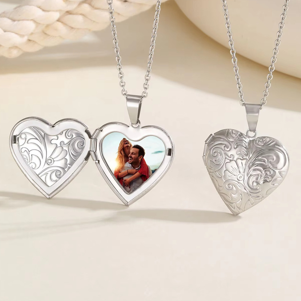 Heart Locket Necklace Photo - Vnox zierliche Herz-Fotos-Anhänger-Halsketten, Edelstahl, Gold, Silber,