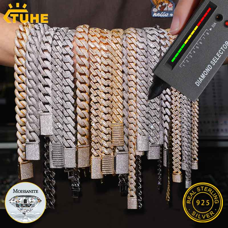 Cuban Link Chain 12Mm - TUHE Unisex D-Farbe Moissanit Kubanische Kette