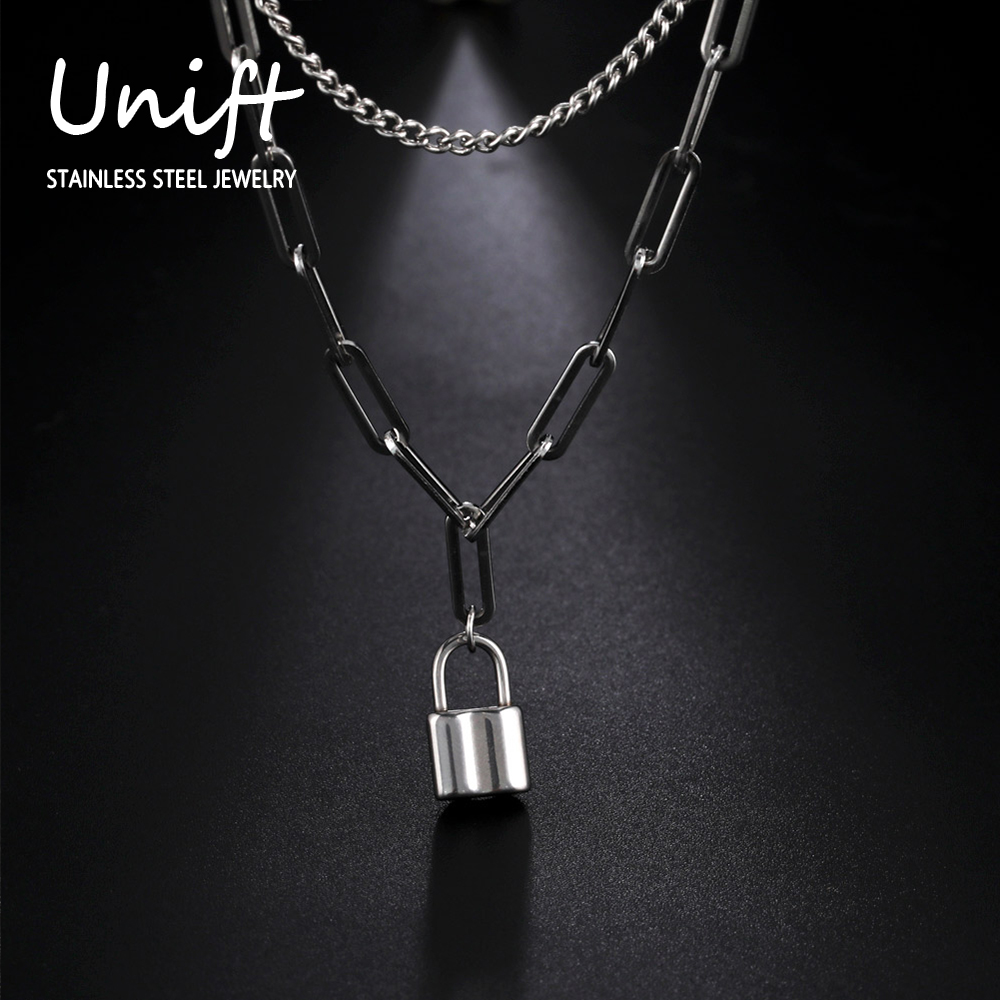 Layered Pendant Necklace Aesthetic - Unift Ästhetische Vorhänge schloss Anhänger Männer