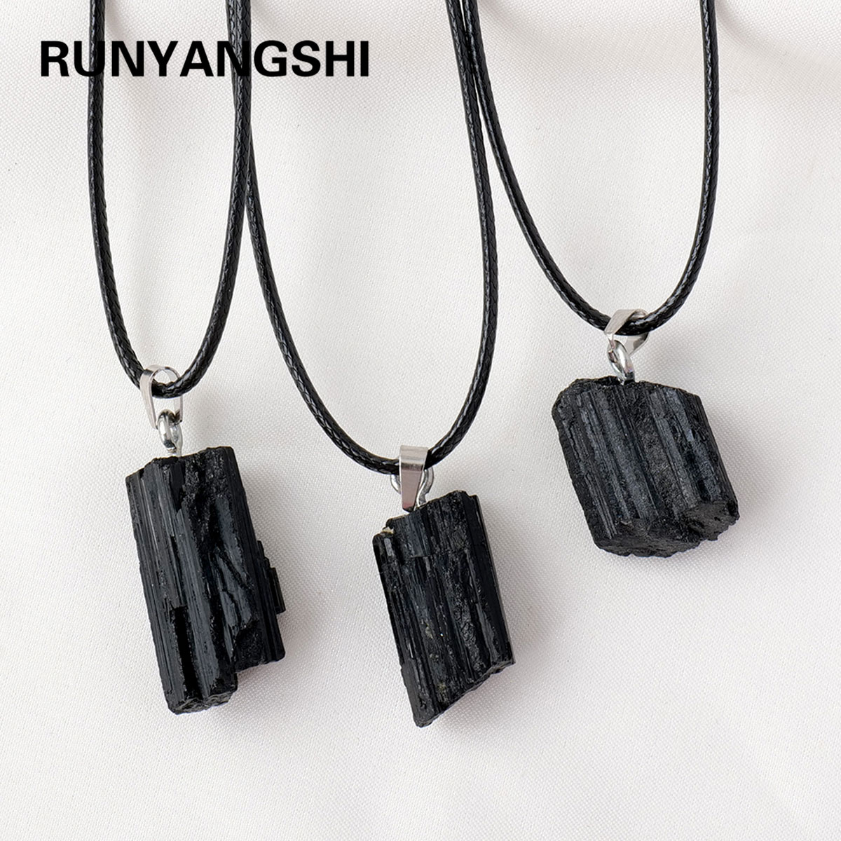 Crystal Pendant Necklace Natural Stone - 1PC Natürliche Kristall Schwarz Turmalin Rohstein
