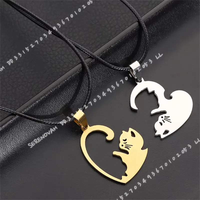 Magnetic Couple Matching Necklaces - 1 Paar Kreative Niedliche Edelstahl-Cartoon-Katzen-Schlüsselanhänger Paar-Tier-Matching-Schlüsselanhänger