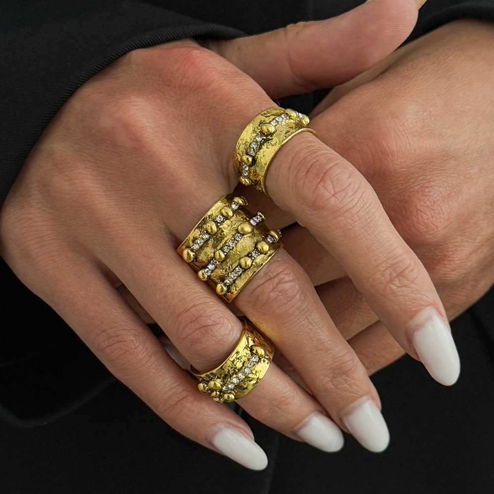 Vintage Punk Knuckle Rings Set - Ingemark 3-teiliges Vintage-Set mit Strass-Inlay, verstellbare