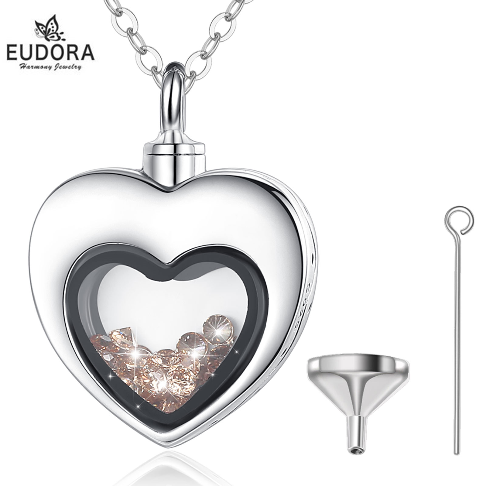 Heart Locket Necklace Photo - Eudora Sterling Silber Herz Medaillon Herz