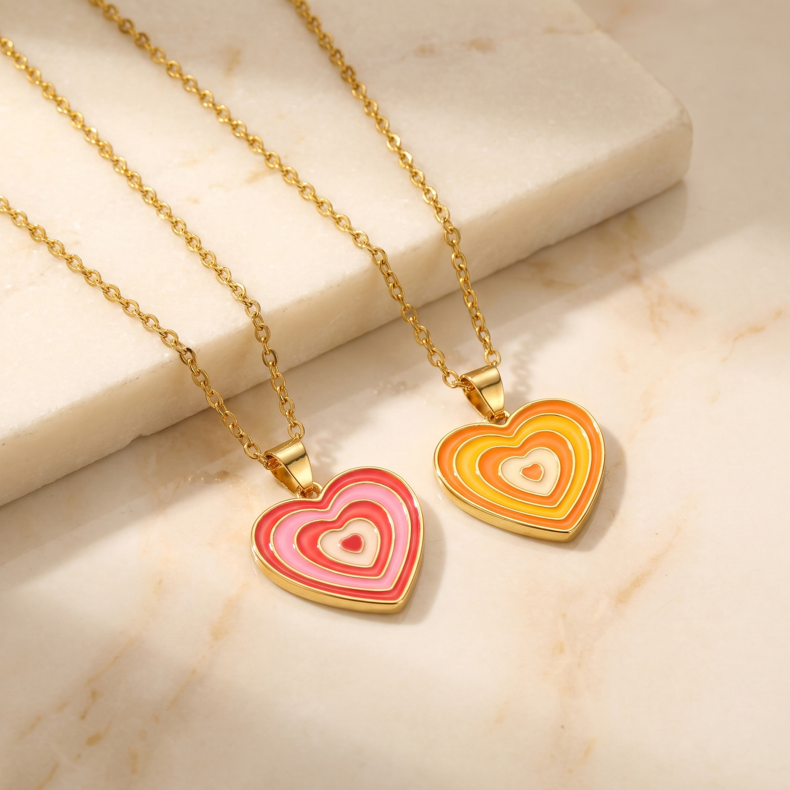 Layered Pendant Necklace Aesthetic - Y2K-Stil Mehrlagige Emaille-Herzanhänger-Halskette für Frauen, Rostfreie