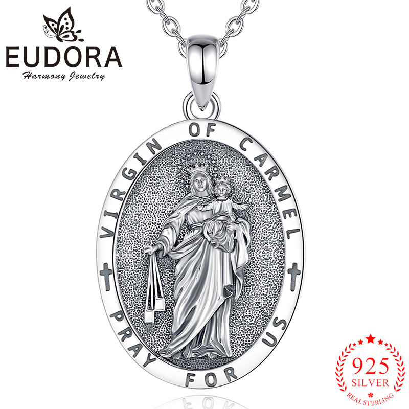 925 Sterling Silver Chain Necklace Men - Eudora Halskette aus 925er-Sterlingsilber, Jungfrau-Karmel, Amulett,