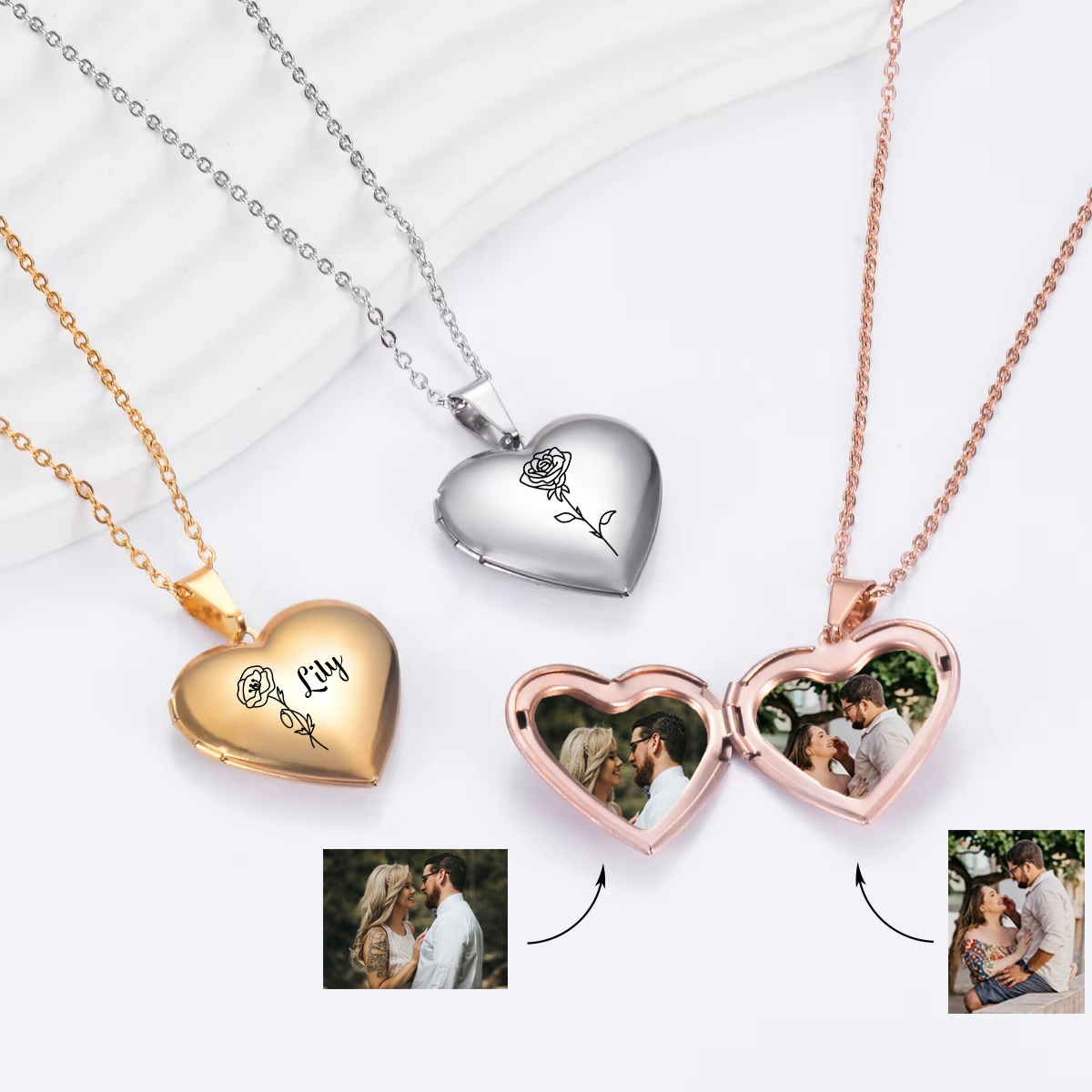 Heart Locket Necklace Photo - Benutzerdefinierte personalisierte Herz Geburt Blume Medaillon