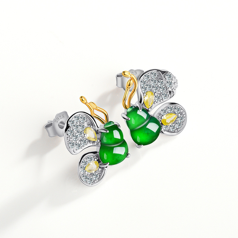 Earrings - Grüne burmesische Jadeit-Schmetterlingsohrringe, Designer-Geschenke für Frauen,