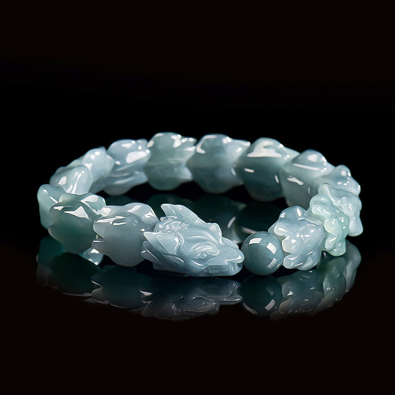 Bracelets - Blaues Burmesisches Jadeit-Drachenarmband Geschnitzter Edelstein-Armreif Talisman