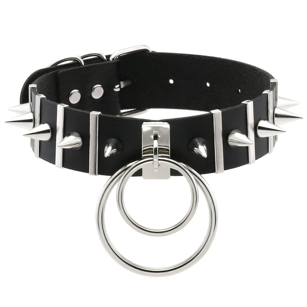 Goth Punk Spike Choker - Big Spikes Halsband Leder Kragen Metall
