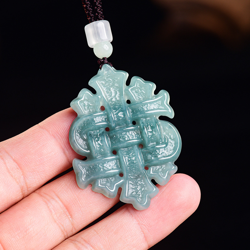 Necklaces - Natürlicher Burmesischer Jadeit Chinesischer Knoten Anhänger