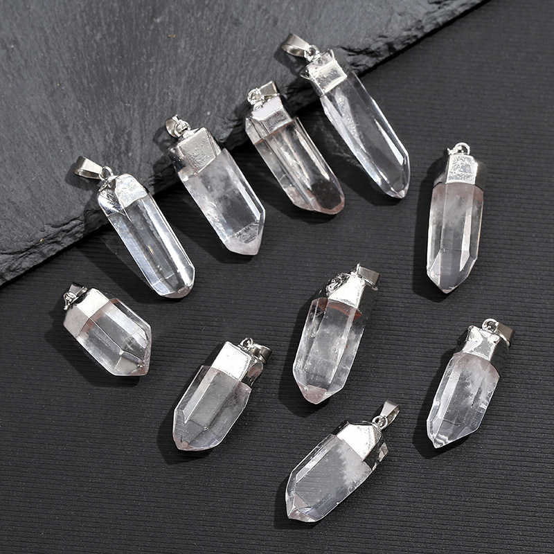 Crystal Pendant Necklace Natural Stone - Natürlicher Klarer Quarz-Kristallanhänger, Galvanisch Polierter Rohstein,