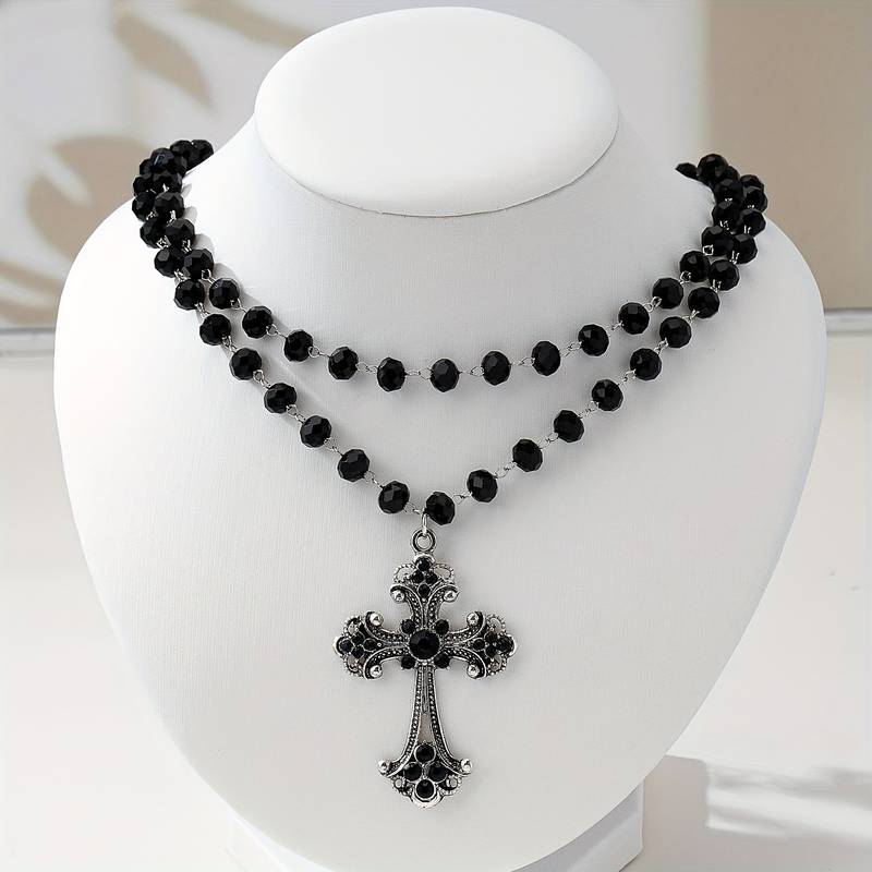 Layered Pendant Necklace Aesthetic - Y2K Grunge Gothic Mehrschichtige Kreuz-Halskette -