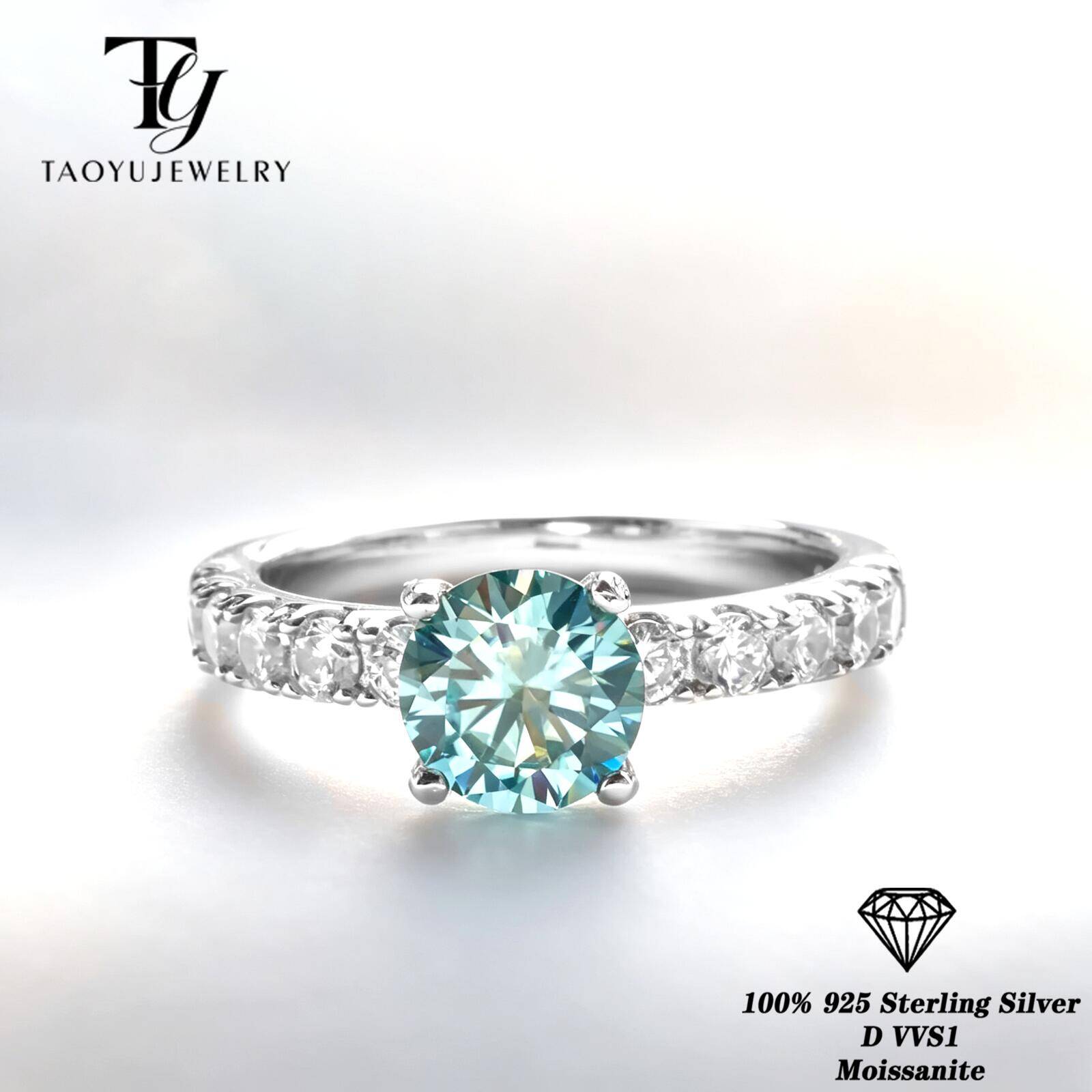 Moissanite Engagement Ring 1 Carat - Klassischer 1-Karat-Moissanit-Ring in blauer Farbe für