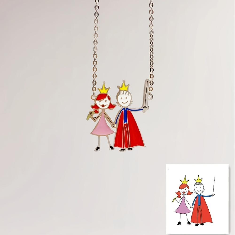 Custom Name Necklace Stainless Steel - Maßgefertigte Emaille-Anhänger-Halskette, Kinderzeichnungen, Charm-Souvenirs, Schmuck aus