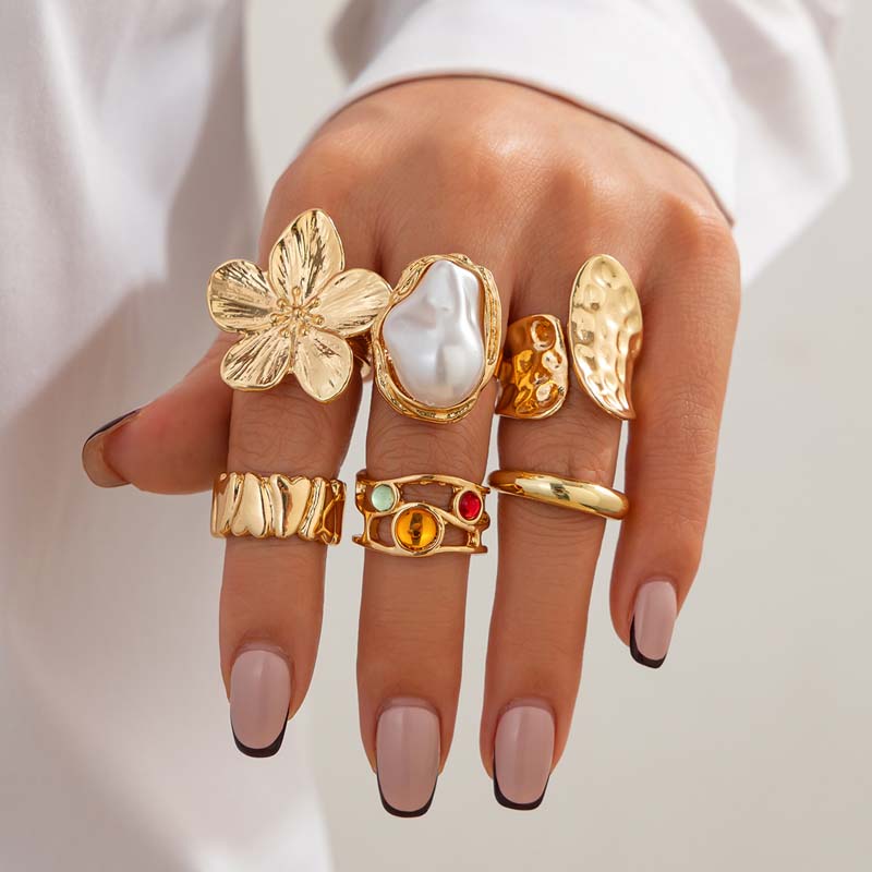 Vintage Punk Knuckle Rings Set - 6-teiliges Vintage Metall-Blumenring-Set für Damen Punk