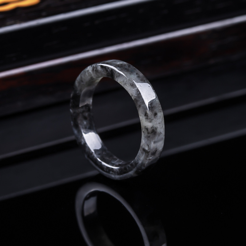 Rings - Natürlicher A-Klasse Burmesischer, schwarzer Jadeit-Eisring, Schmuck
