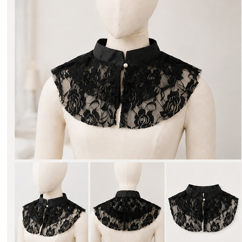 Necklaces - Eleganter Spitzen-Blumen-Falschkragen-Schal für Damen, abnehmbarer Stehkragen