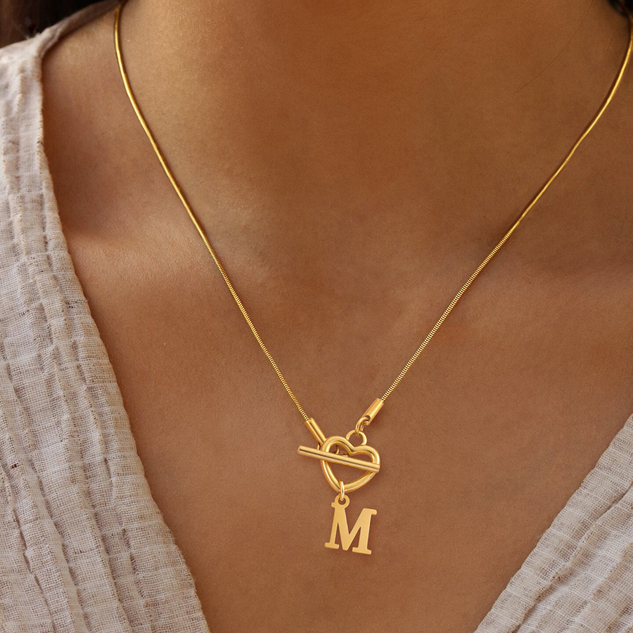 Initial Letter Necklace 18K Gold - Modische A-Z Initial Herzanhänger Halskette 18K