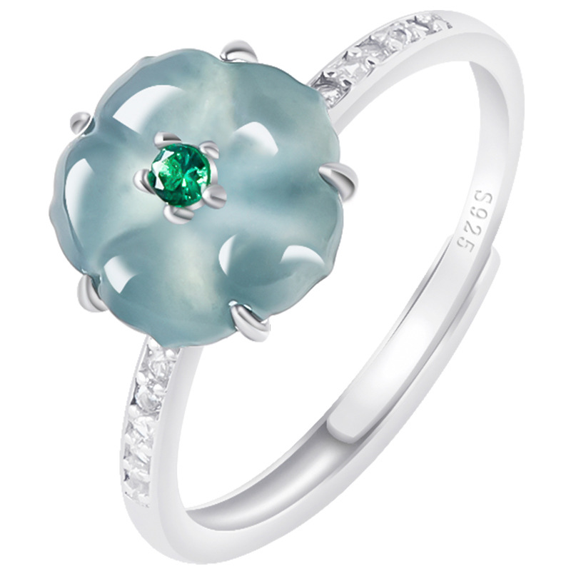 Blaue Burmesische Jadeit-Blume – Rings Bewertung und Preis
