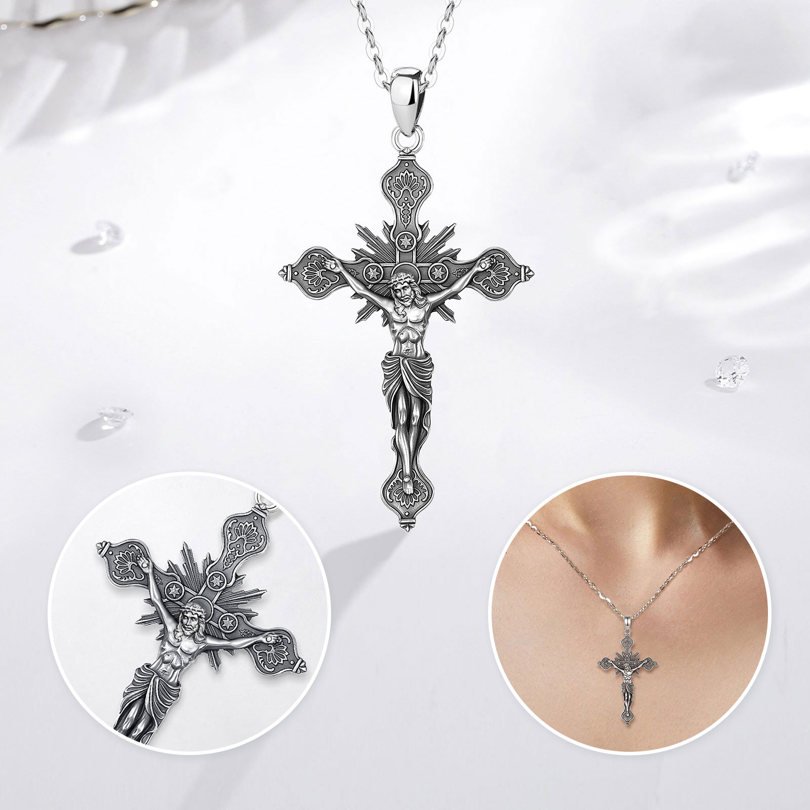 Eudora Neue Kruzifix-Kreuz-Hal – 925 Sterling Silver Chain Necklace Men Bewertung und Preis