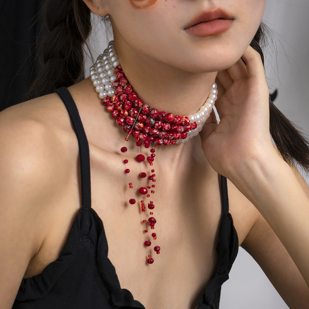 Mehr schicht ige Vintage rote  – Pearl Choker Necklace Vintage Bewertung und Preis