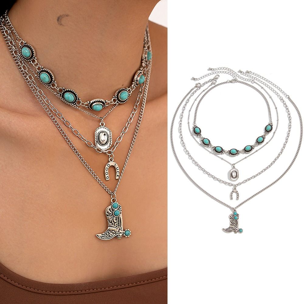Cowboy-Stiefel-Anhänger Türkis – Layered Pendant Necklace Aesthetic Bewertung und Preis